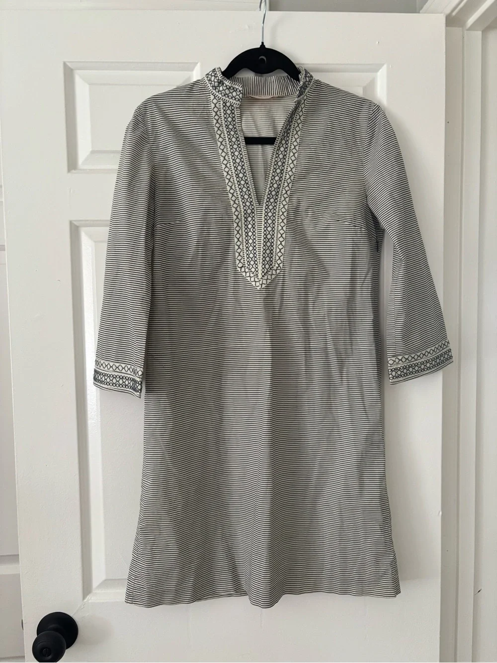 Tory Burch Navy & White Striped Tunic Dress with Embroidered Trim - Size 2